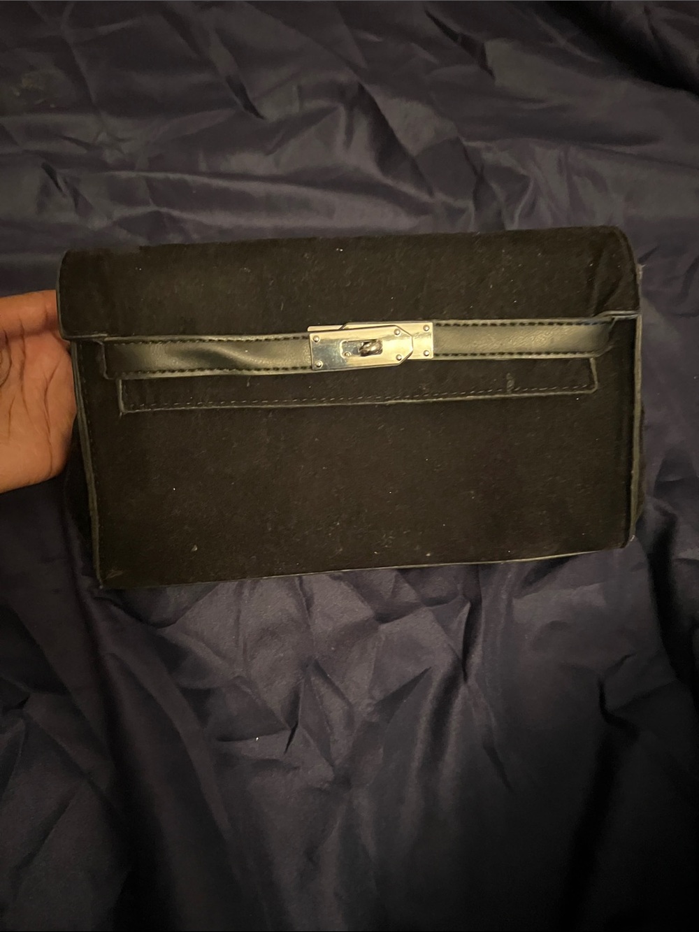 women’s Black Leather-Trim shoulder Clutch purse